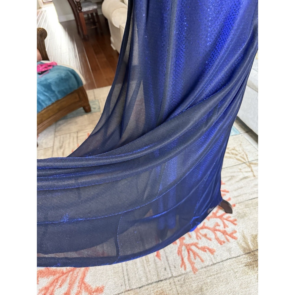 Y2K VTG Betsy Adam Jaslene Maxi Dress Gown Blue Mesh Metallic Shimmer Sz 8 - Picture 7 of 10